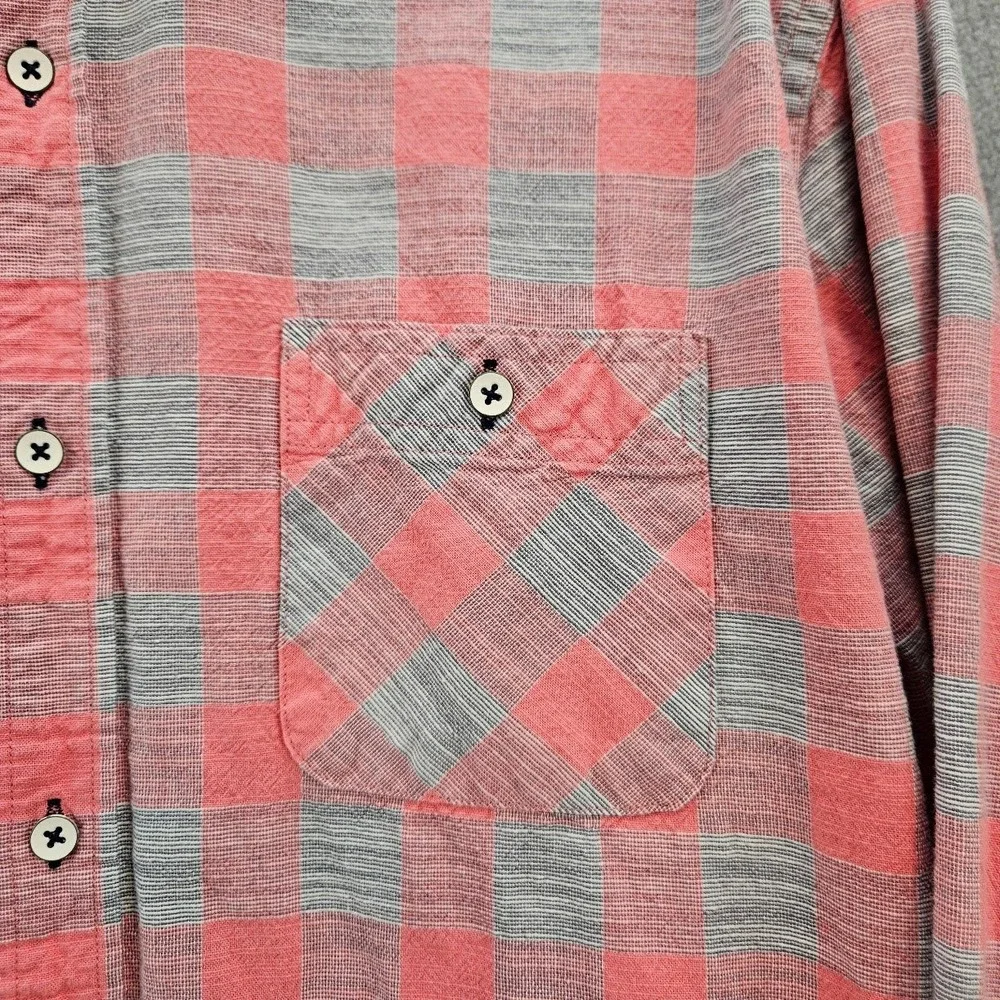 Flag & Anthem Mens XL Salmon Pink Grey Buffalo Plaid Button Down Flannel Shirt